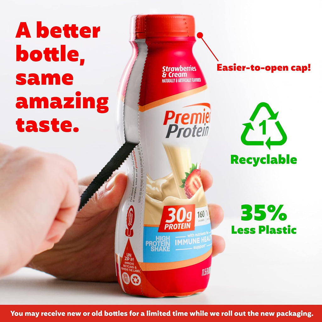 Premier Protein Shake, Vanilla & Strawberries, 30g Protein, 1g Sugar, 24 Vitamins & Minerals, 12 Pack Bundle