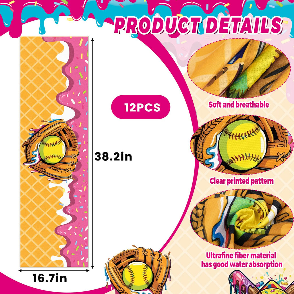 Tegeme 12 Counts Baseball Ice Cream Cooling Towels 40"x12" Sports Breathable Chilly Ice Fast Drying Towel Cool Training Sweat Rag for Coach Sport Party Favors Team Gift