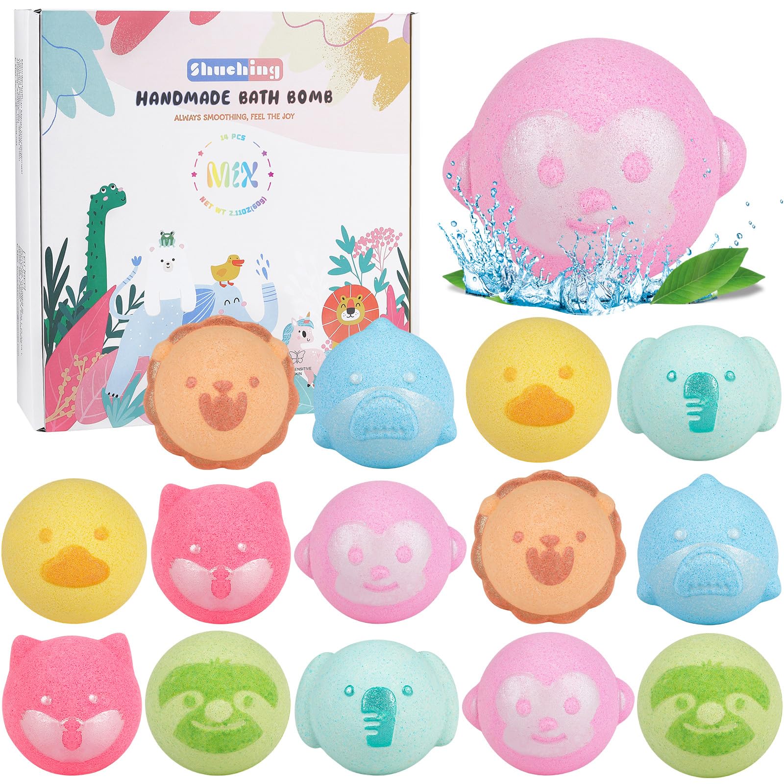 SHUCHING 14 Pcs Blue Elephant Bath Bombs for Kids, Organic Animal Bubble Bath Fizzy Balls, Birthday Gifts Set for Boys Girls