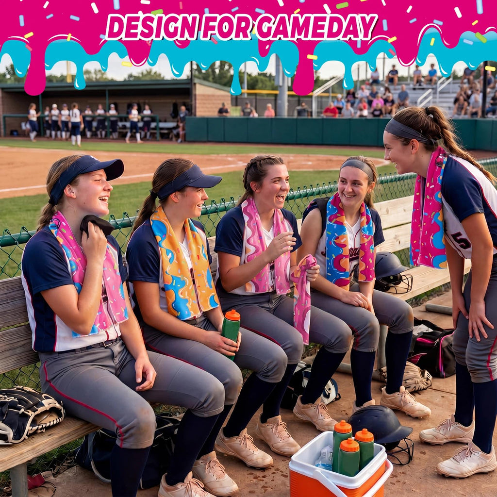 Tegeme 12 Counts Baseball Ice Cream Cooling Towels 40"x12" Sports Breathable Chilly Ice Fast Drying Towel Cool Training Sweat Rag for Coach Sport Party Favors Team Gift