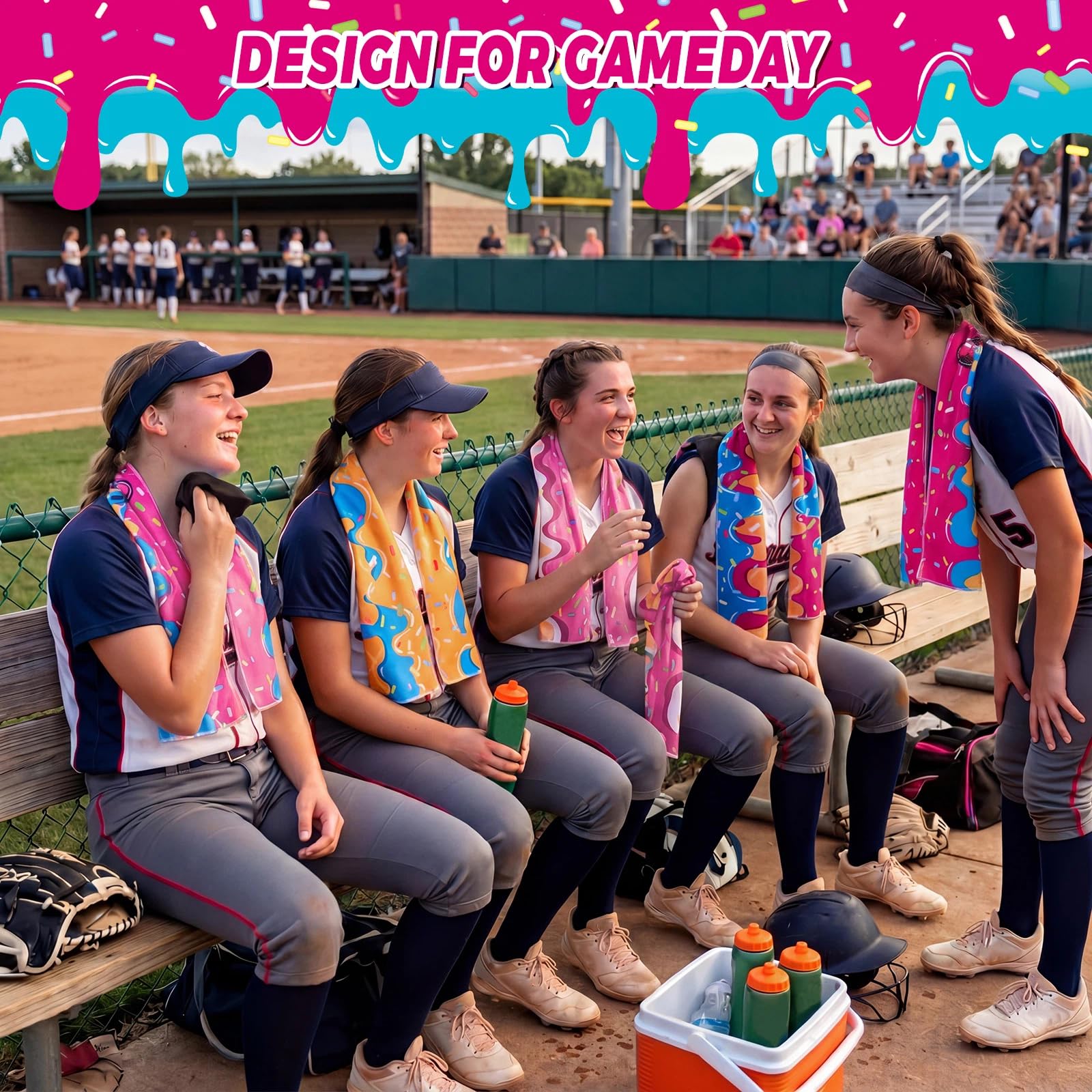 Tegeme 12 Counts Baseball Ice Cream Cooling Towels 40"x12" Sports Breathable Chilly Ice Fast Drying Towel Cool Training Sweat Rag for Coach Sport Party Favors Team Gift
