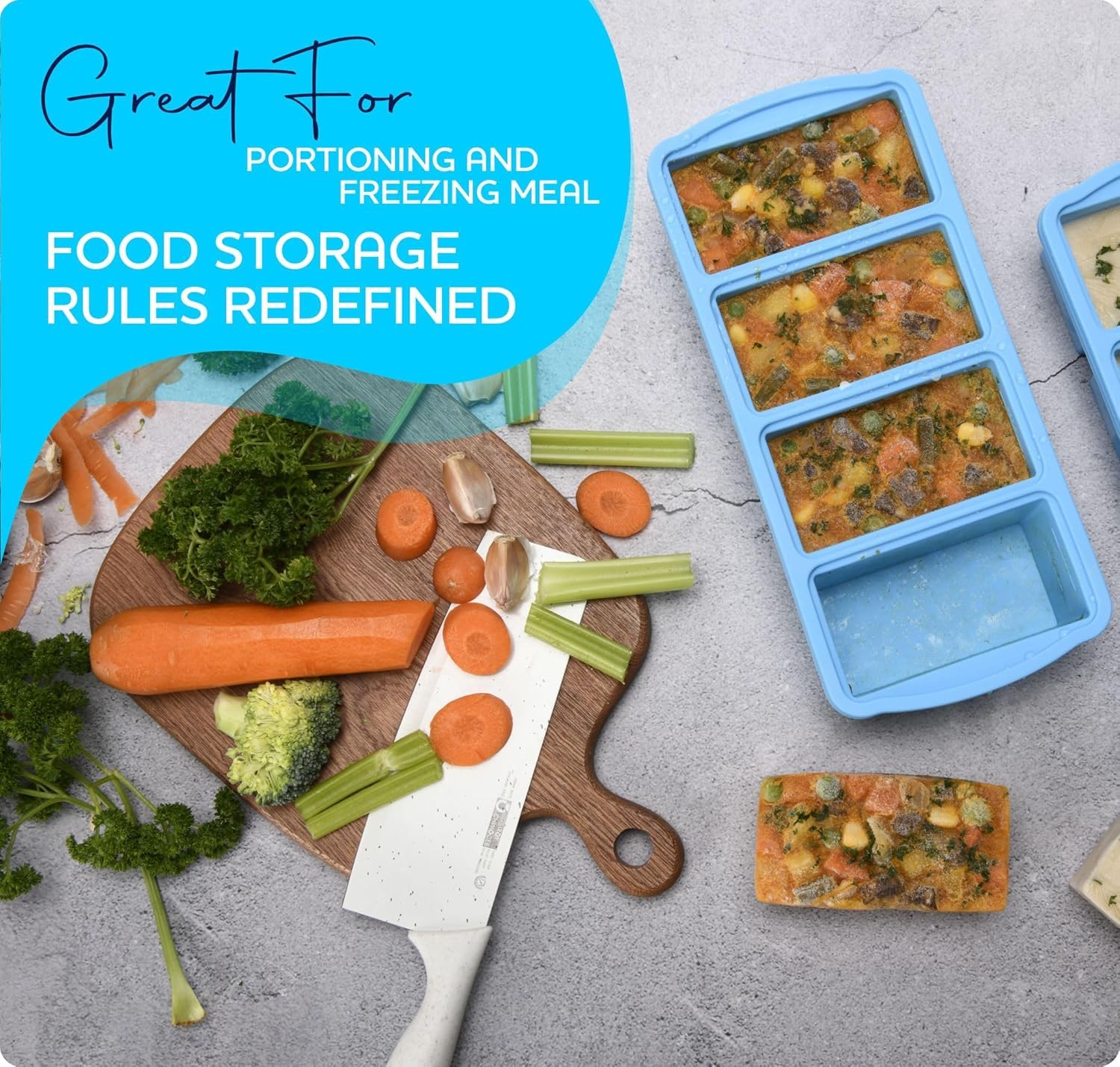 ZIP STANDING Silicone Freezer Trays with Lid,1-cup Soup Freezer Container large Ice Cube Molds with Reinforced Steel Ring Top for freezing Soup Sauce Broth Leftovers oven Dishwasher -Safe(2-Pack)