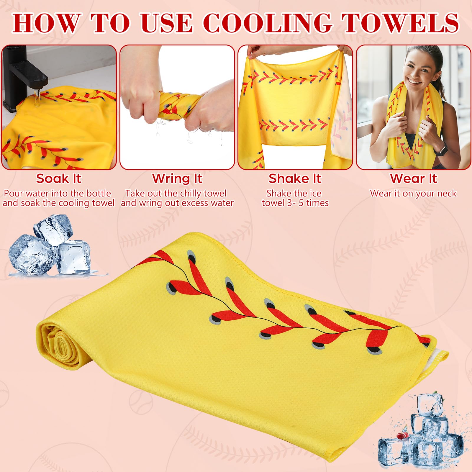 Moukeren 12 Pcs Cooling Towel with Mesh Storage Bag and D Ring Hook, 40" x 12" Soft Breathable Chilly Microfiber Sport Towels for Yoga Running Gym Workout Sport Party Favors Team Gift(Ice Cream Drip)