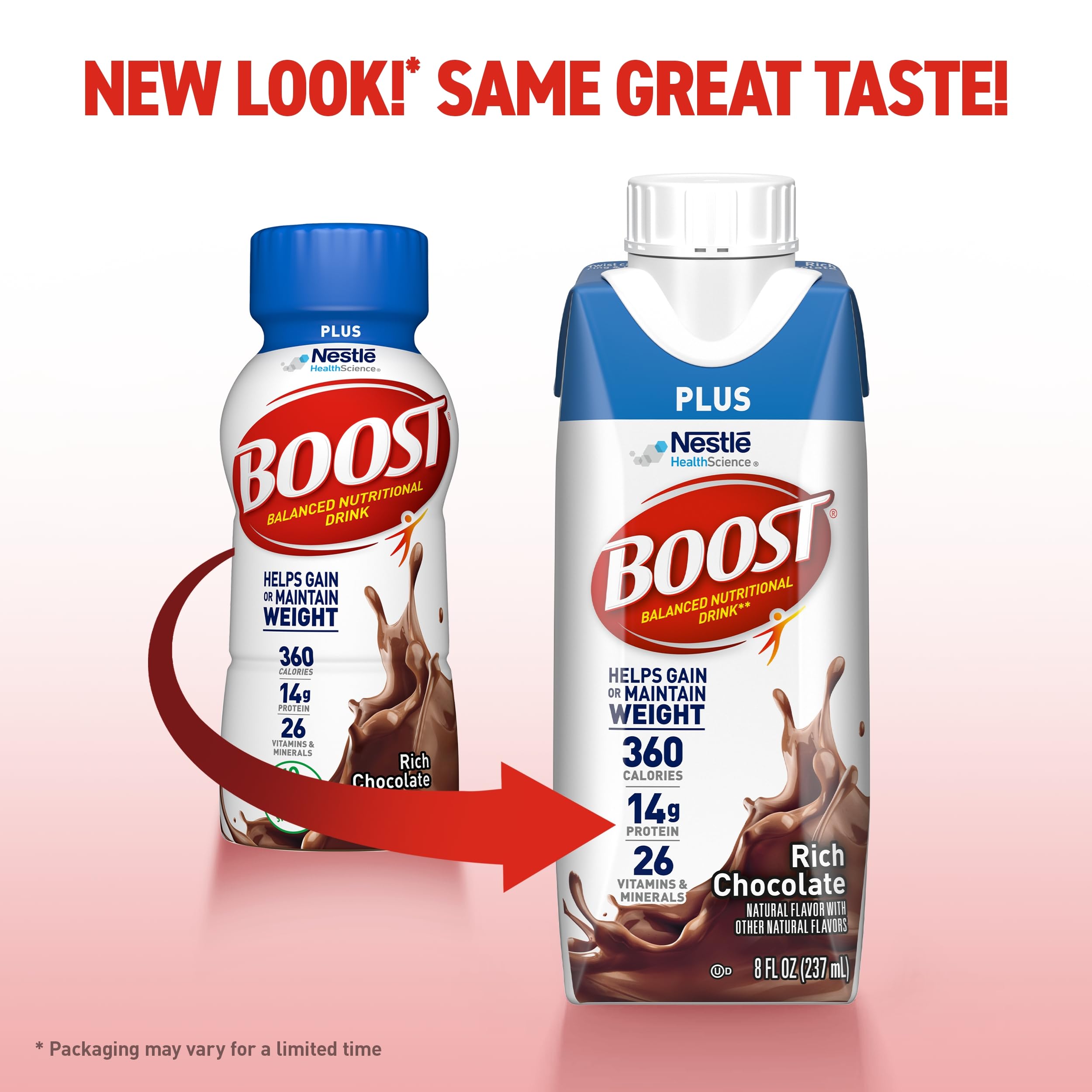 BOOST Plus Nutritional Drink, Rich Chocolate, 8 fl oz (Pack of 24)
