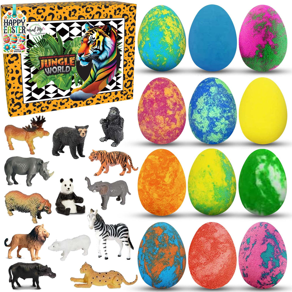 Bath Bombs for Kids with Toys Inside - Organic Bubble Bath Fizzies with Jungle Animal Toys. Gentle and Kids Friendly Spa Bath Balls, Bath Fizz Balls - Birthday Gifts for Toddlers, Boys, Girls