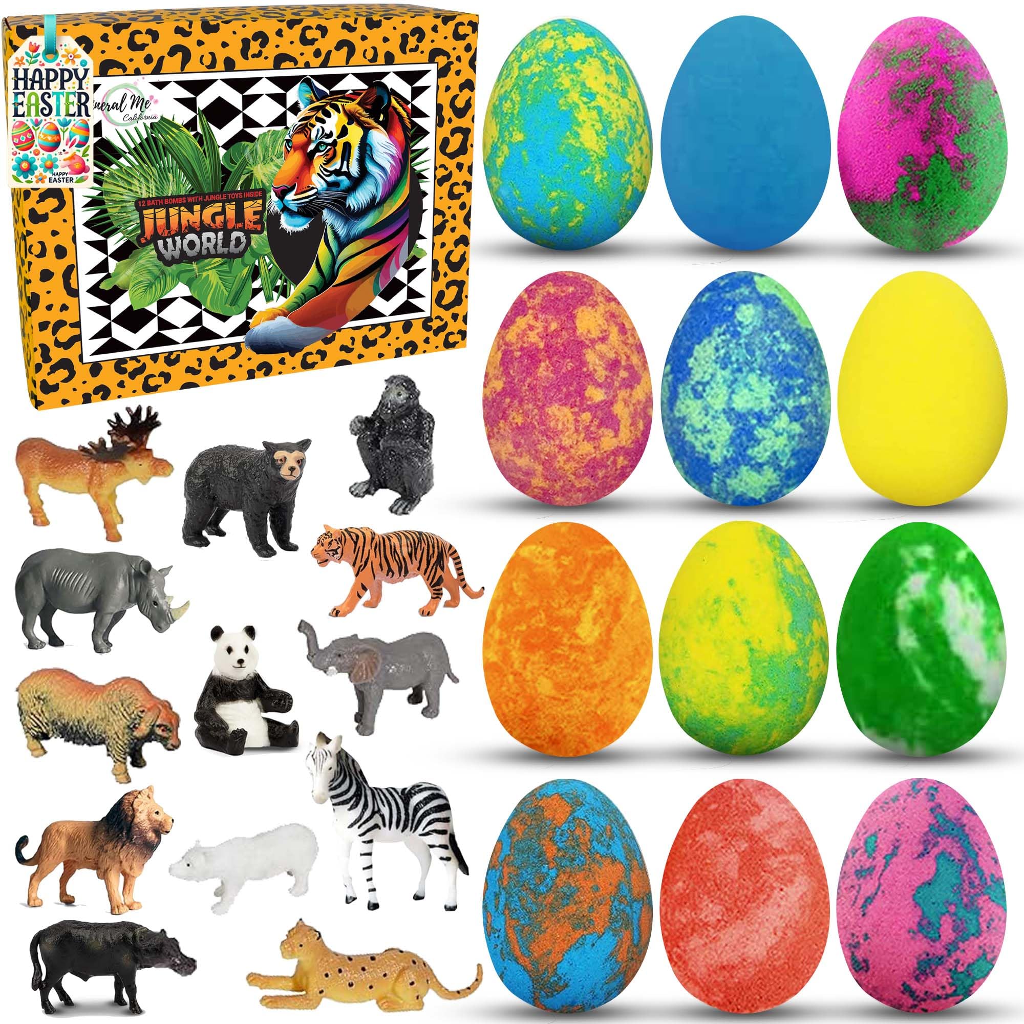 Bath Bombs for Kids with Toys Inside - Organic Bubble Bath Fizzies with Jungle Animal Toys. Gentle and Kids Friendly Spa Bath Balls, Bath Fizz Balls - Birthday Gifts for Toddlers, Boys, Girls