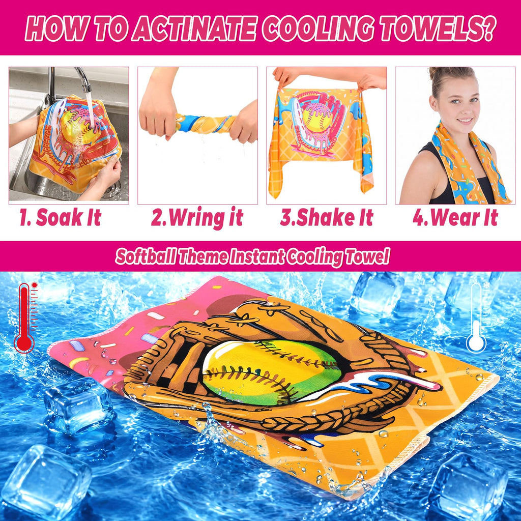 Tegeme 12 Counts Baseball Ice Cream Cooling Towels 40"x12" Sports Breathable Chilly Ice Fast Drying Towel Cool Training Sweat Rag for Coach Sport Party Favors Team Gift