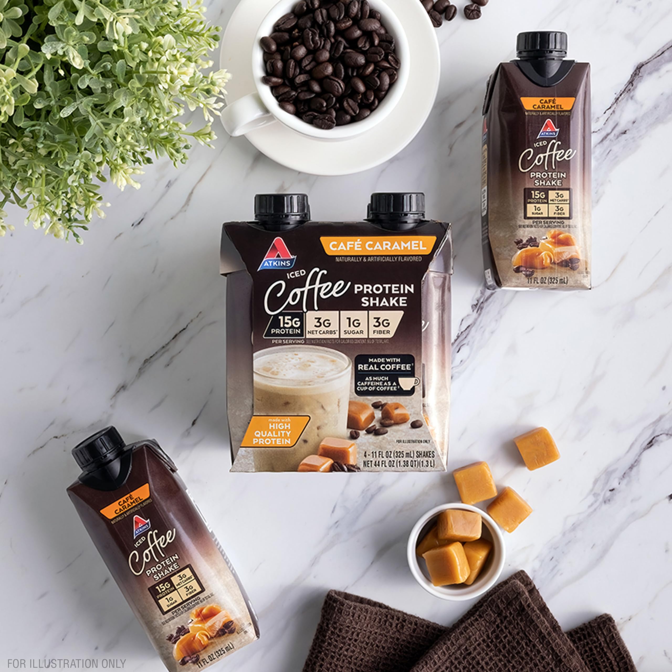 Atkins Coffee Lovers Protein Shake Variety Pack, Mocha Latte, Café Caramel and Café au Lait Flavored Protein Shakes, 15g Protein, 3g Fiber, GLP-1 Friendly, 12 Count