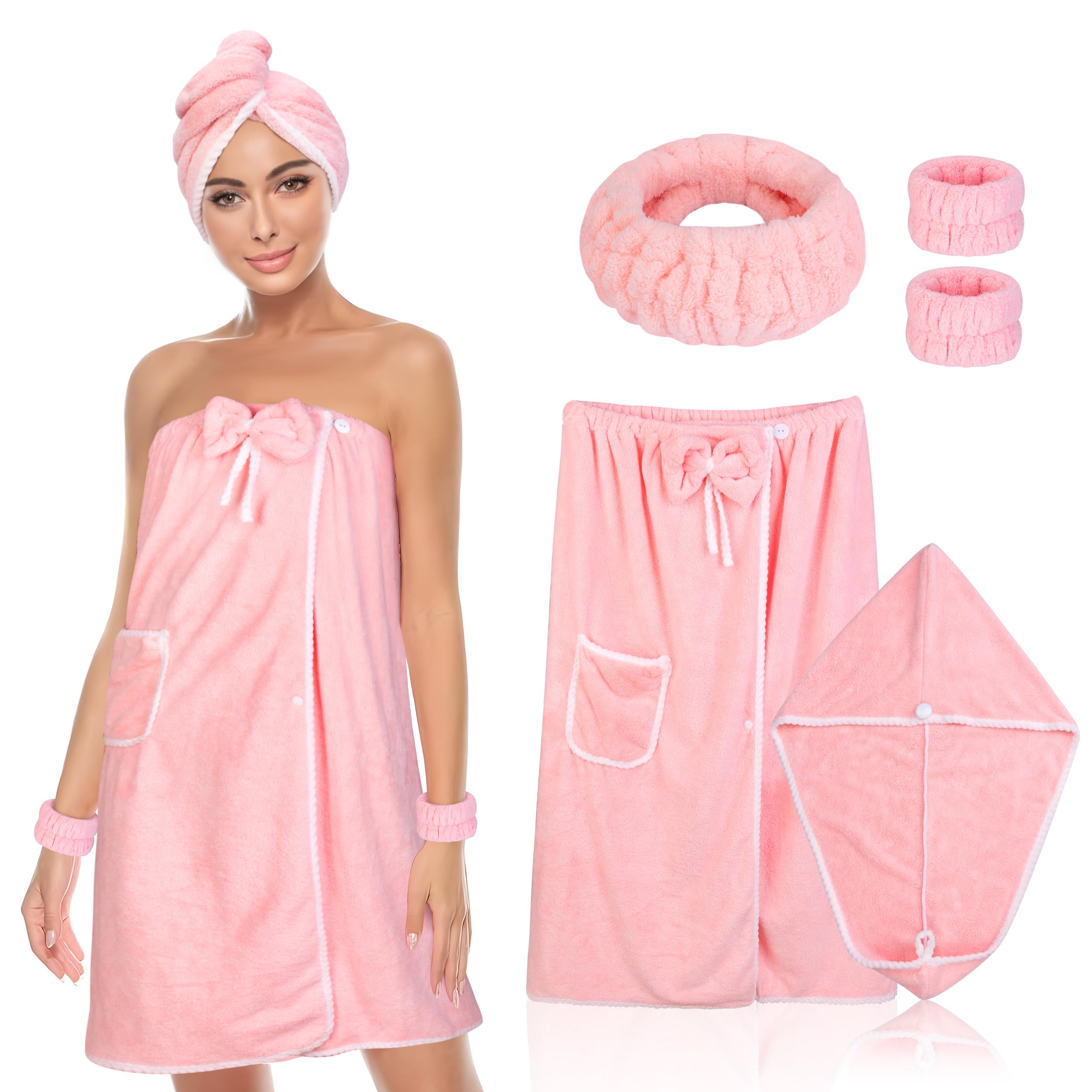 Towel Wrap Women Shower Robe Adjustable Closure Bathrobe with Hair Drying Towel & Spa Wraps
