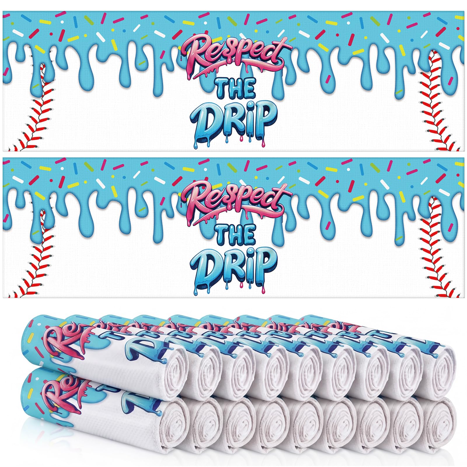 Tegeme 12 Counts Baseball Ice Cream Cooling Towels 40"x12" Sports Breathable Chilly Ice Fast Drying Towel Cool Training Sweat Rag for Coach Sport Party Favors Team Gift