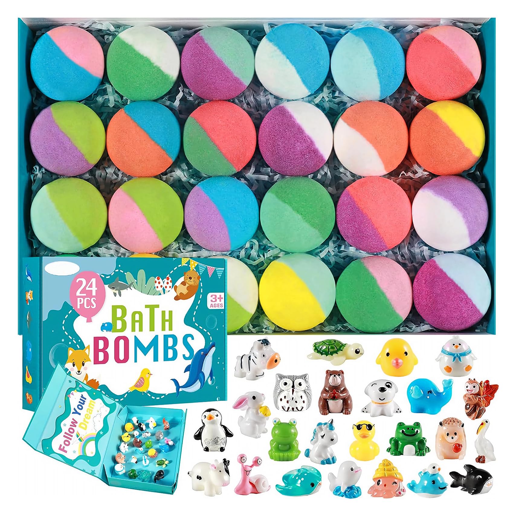 6 Pack Natural Bath Bombs with Mega Bubbles & Surprise Inside Animal Bulk Easter Basket Stuffers Organic All Natural Bath Bombs Gift Set Skin-Friendly Bathing Bath Fun Magic Bath Bombs Birthday Gift