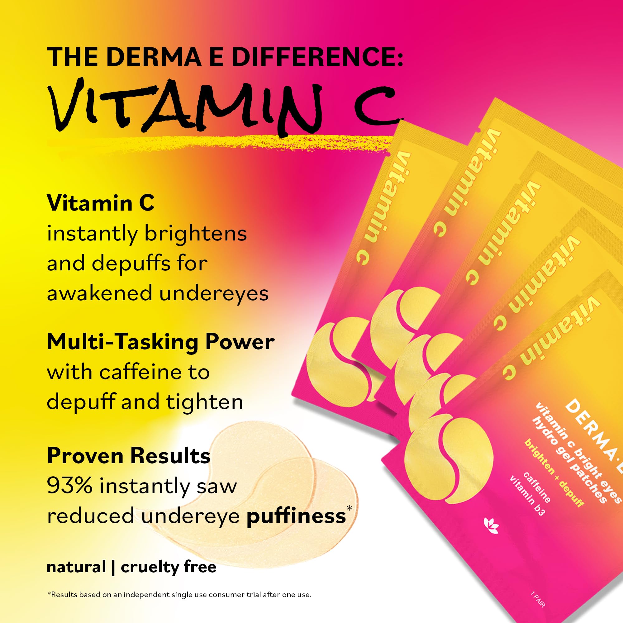 Derma E Vitamin C Bright Eyes Hydro Gel Under Eye Patches for Dark Circles (60 Ct, 30 Pairs) Allantoin, Caffeine & Vitamin B3, Eye Patches for Fine Lines, Wrinkles, Dark Circles & Puffy Eyes