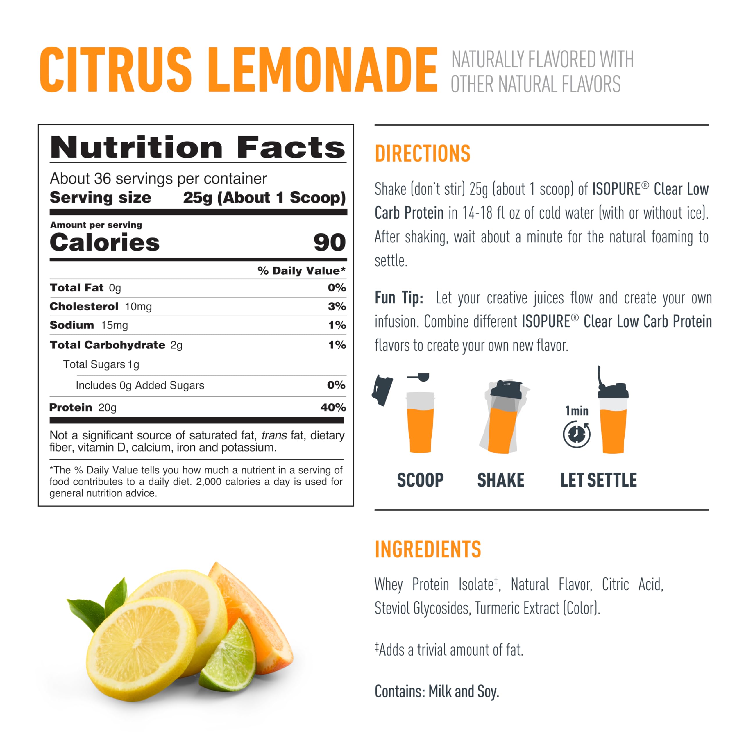 Isopure Clear Whey Isolate Protein Powder, Lactose Free, Gluten Free, Naturally Flavored, Watermelon Lime, 20g Protein Per Serving, 14.1 Oz, 16 Servings (Packaging May Vary)