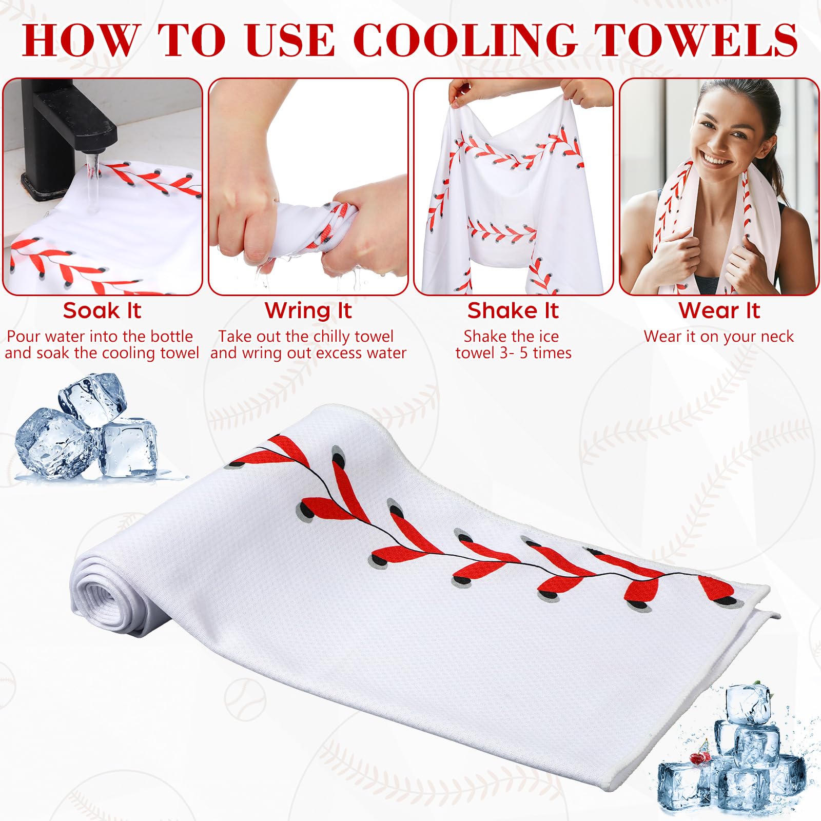 Moukeren 12 Pcs Cooling Towel with Mesh Storage Bag and D Ring Hook, 40" x 12" Soft Breathable Chilly Microfiber Sport Towels for Yoga Running Gym Workout Sport Party Favors Team Gift(Ice Cream Drip)