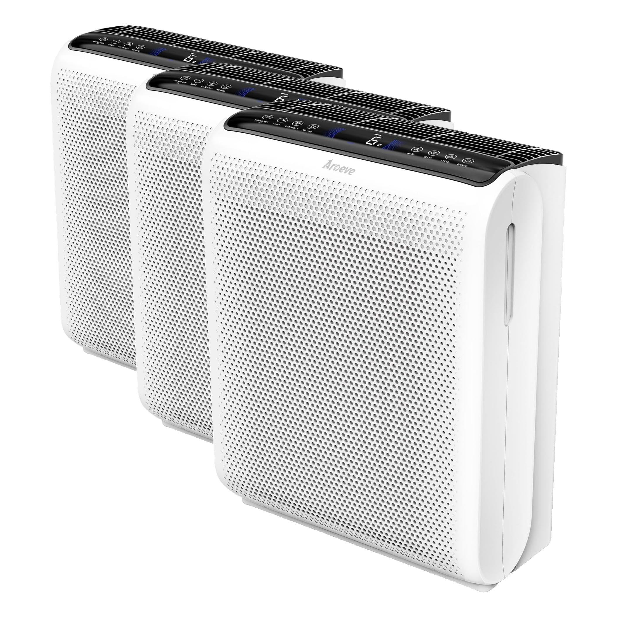 AROEVE Air Purifiers for Bedroom Home Large Room Up to 1504 Ft², 5 Layer Filter for Smoke Pollen Allergies Pet Dander Odor, Air Quality Monitor, Sleep Mode, Timer for Office, Dorm, Kitchen, MK07 White
