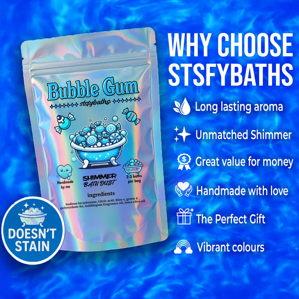 Sky Blue Bubblegum Shimmer Bath Bomb in A Bag - Handmade Scented Bath Bombs for Women,Kids and Men - Bathbomb Fizzies Perfect for Boys and Girls All Ages (4.4 Ounce, Sky Blue)