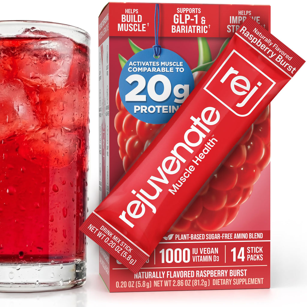 Rejuvenate Perfect Amino Acid Blend, 1 Stick = 20g Whey Protein, 5 Calories, Vegan Friendly EAA + BCAA for Muscle Growth, Strength & Energy, GLP-1 & Bariatric Support, No Bloat, No Sugar
