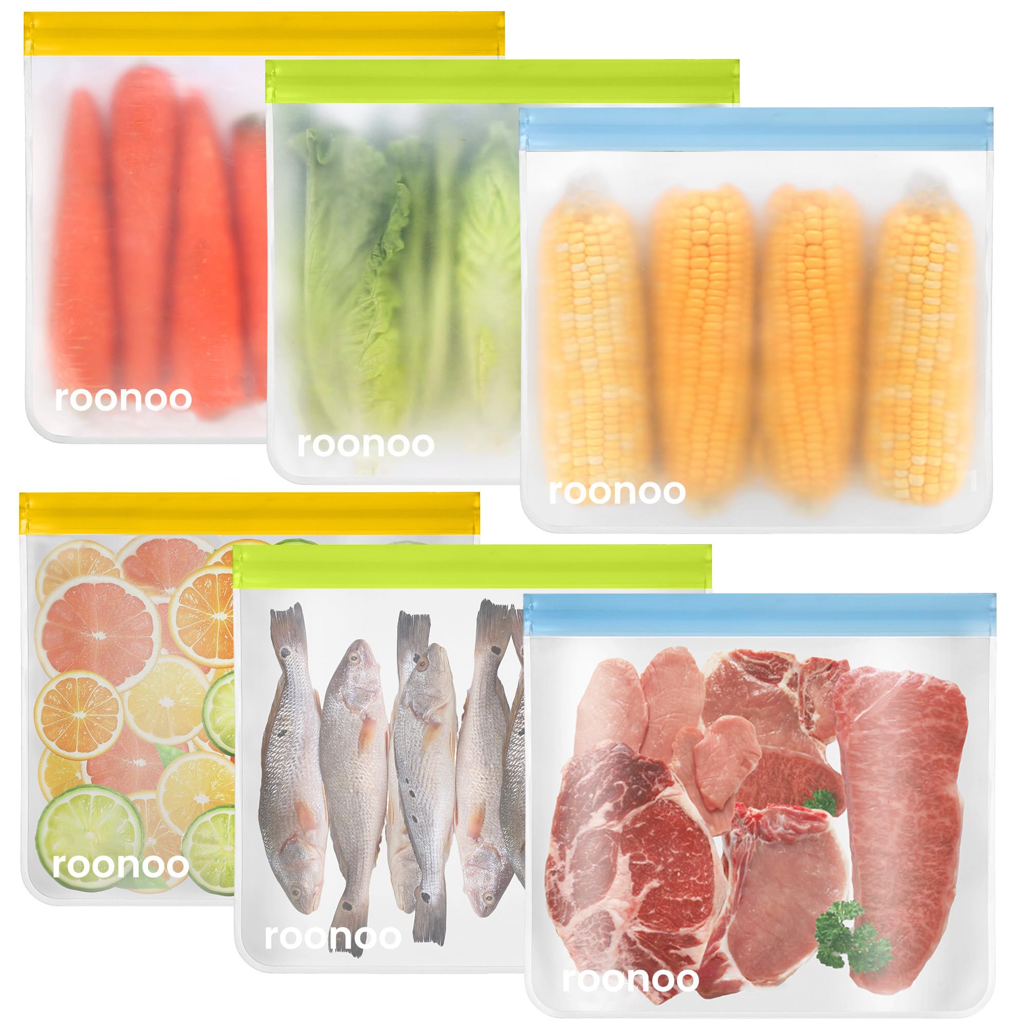 6 Pack Dishwasher Safe Reusable Gallon Freezer Bags Food Storage Bags, Extra Thick Leakproof Silicone & Plastic Free Ziplock Bags for Meal Prep, Fruits, Sandwich, Snack, Travel Items