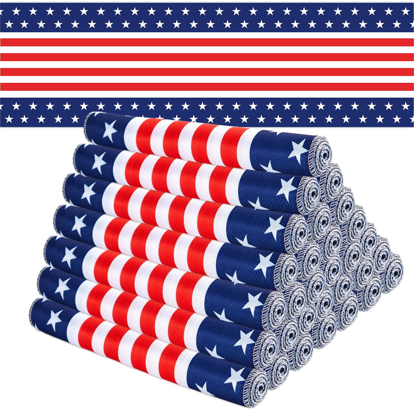 30Pcs 250th Anniversary Patriotic Cooling Towels for Neck and Face 40 x 12 Inch American Flag Sports Workout Ice Towel for Sweat Microfiber Breathable Chilly Bulk Neck Wraps for 4th of July Outdoor