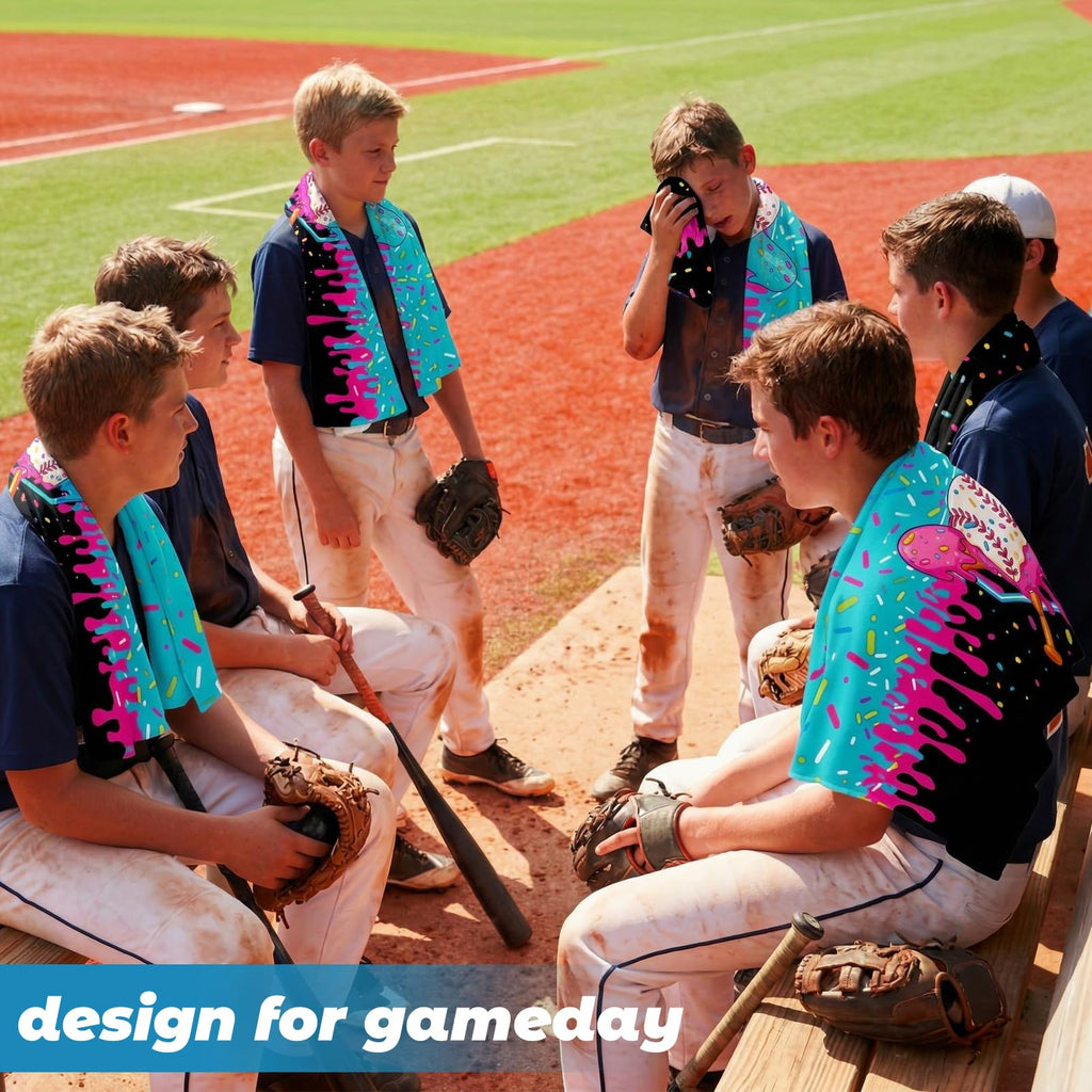 Tegeme 12 Counts Baseball Ice Cream Cooling Towels 40"x12" Sports Breathable Chilly Ice Fast Drying Towel Cool Training Sweat Rag for Coach Sport Party Favors Team Gift