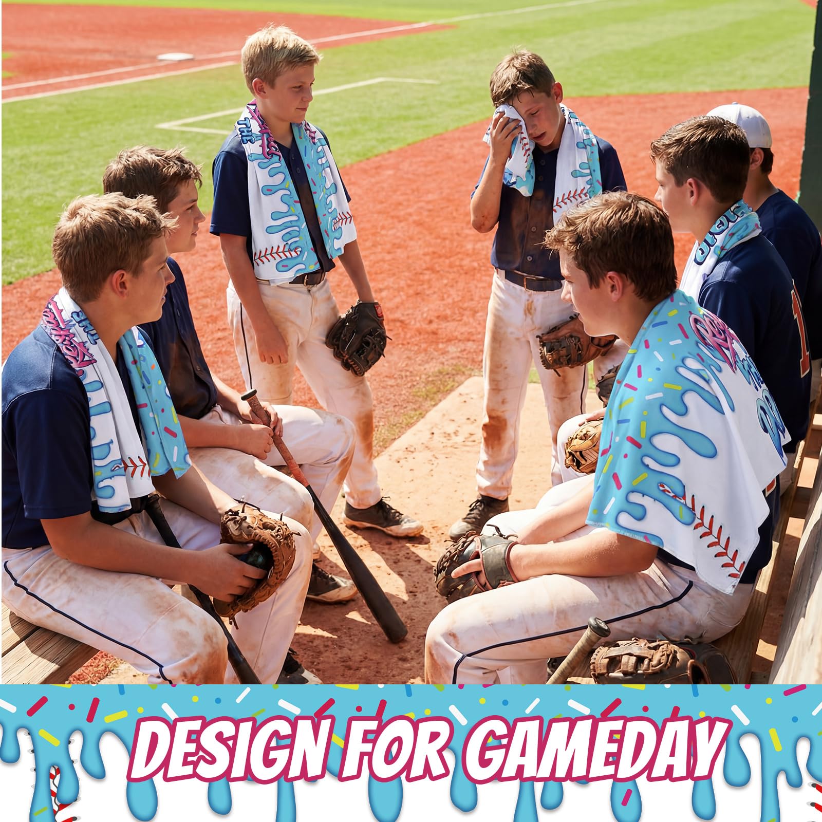 Tegeme 12 Counts Baseball Ice Cream Cooling Towels 40"x12" Sports Breathable Chilly Ice Fast Drying Towel Cool Training Sweat Rag for Coach Sport Party Favors Team Gift