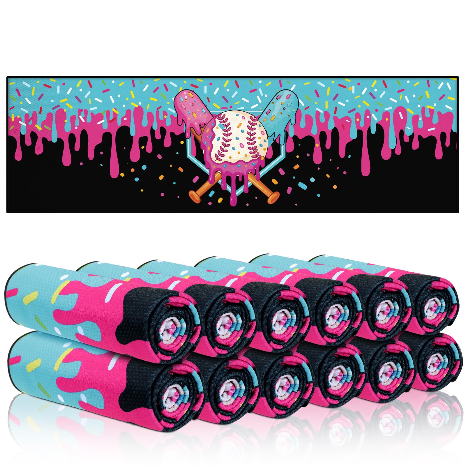 Tegeme 12 Counts Baseball Ice Cream Cooling Towels 40"x12" Sports Breathable Chilly Ice Fast Drying Towel Cool Training Sweat Rag for Coach Sport Party Favors Team Gift