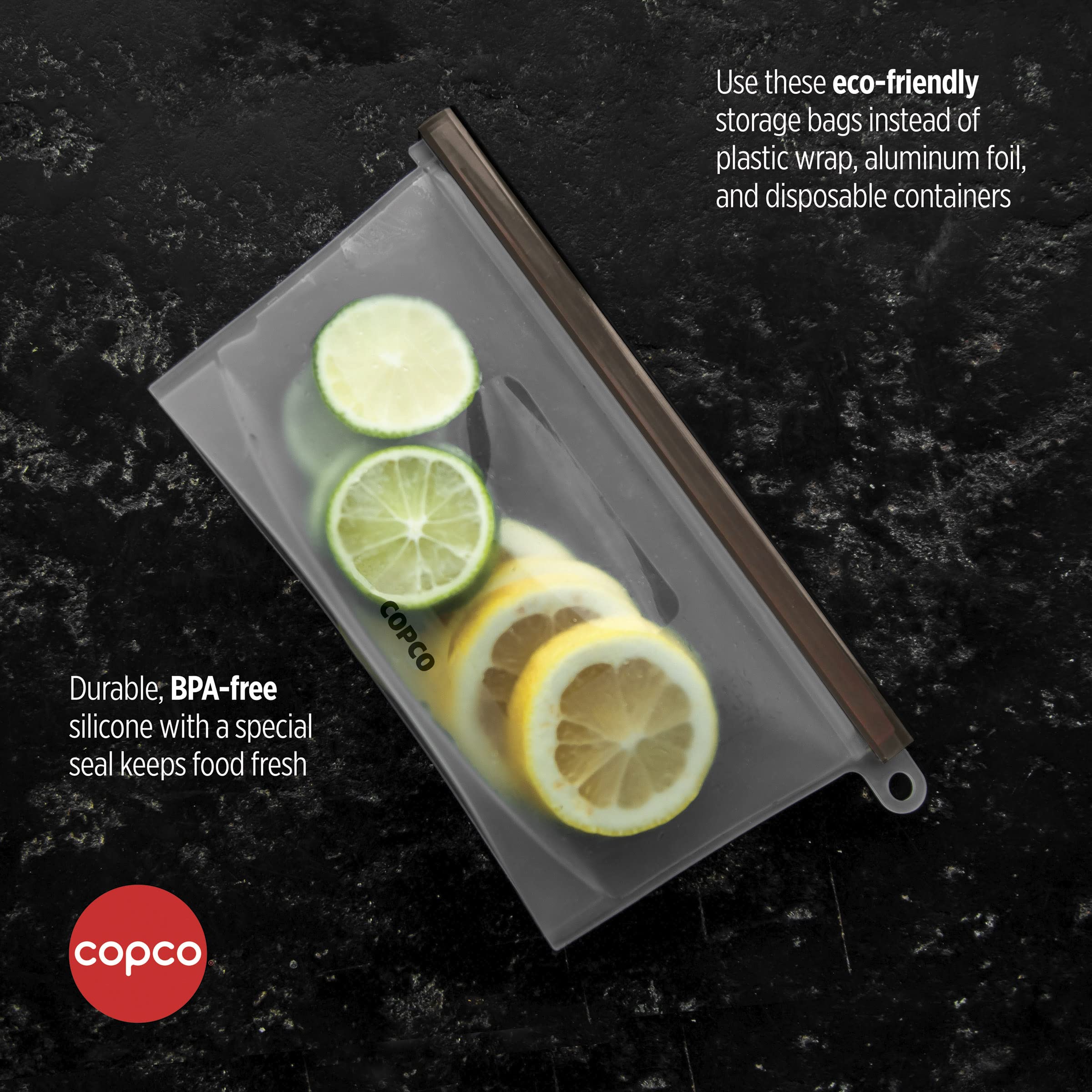 Copco Silicone Food Grade Reusable Storage Bag, Clear (Medium), Reduce Single-Use Plastic, Air-Tight, Leakproof, Dishwasher-Safe, Eco-friendly, 33.8 Ounce, Clear