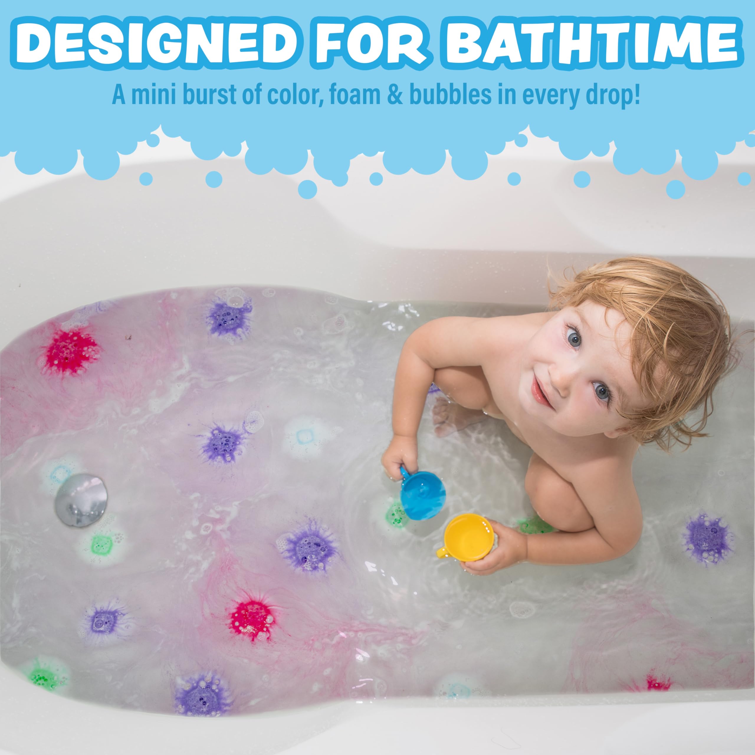 Tub Works® Lil' Bursts™ Mini Bath Bombs for Kids, 90 Count, Cosmic | Nontoxic | Tiny Kids Bath Bombs with A Burst of Color, Foam & Bubbles | Customize Kids Bath with Fun Bath Colors | Create Tub Art