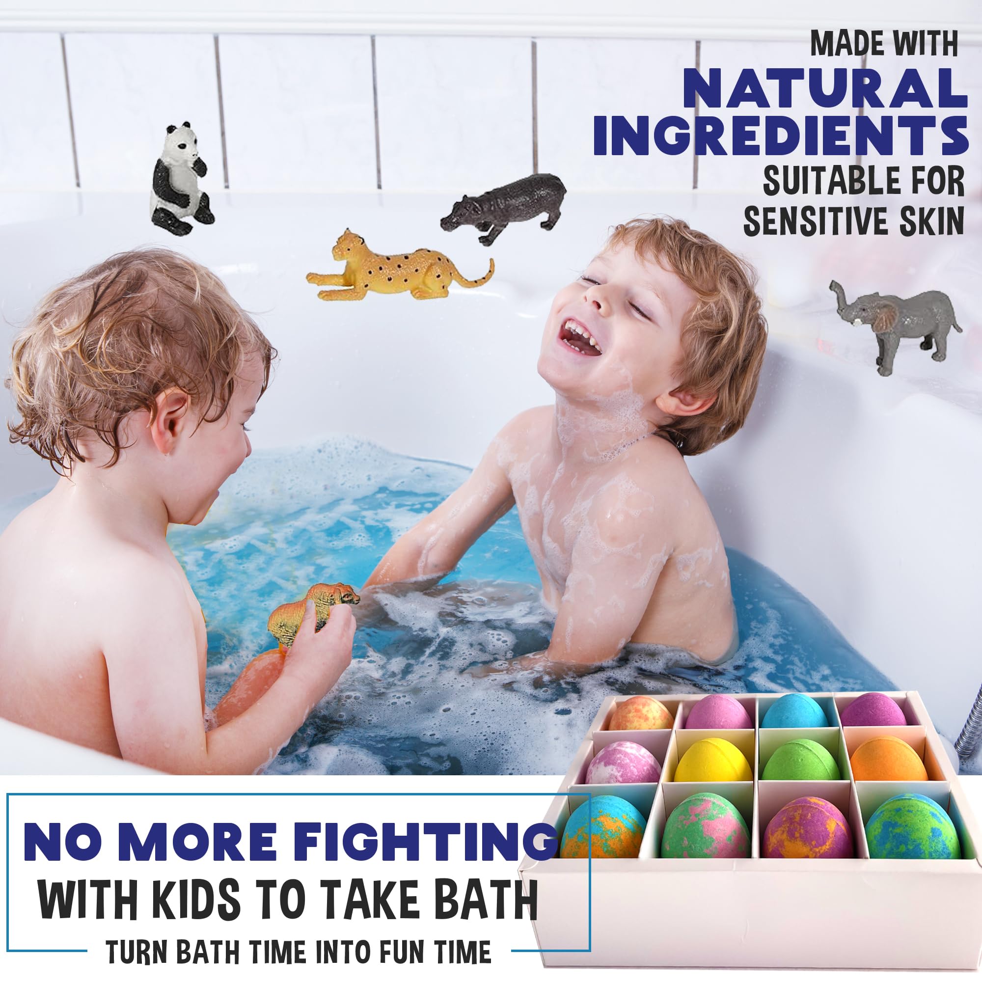 Bath Bombs for Kids with Toys Inside - Organic Bubble Bath Fizzies with Jungle Animal Toys. Gentle and Kids Friendly Spa Bath Balls, Bath Fizz Balls - Birthday Gifts for Toddlers, Boys, Girls