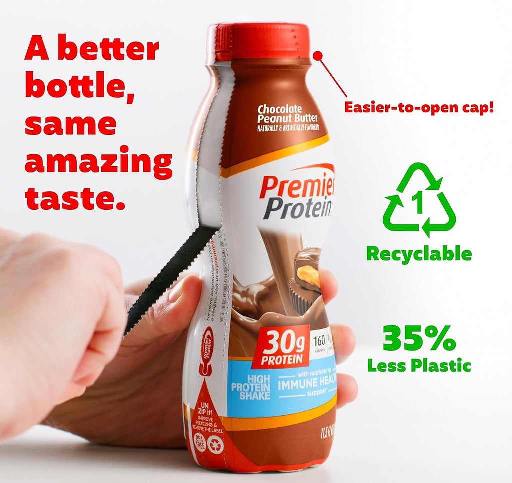 Premier Protein Shake 30g Protein 1g Sugar 24 Vitamins Minerals Nutrients Immune Health Peaches Cream Chocolate Peanut Butter 12 Pack 138 Fl Oz