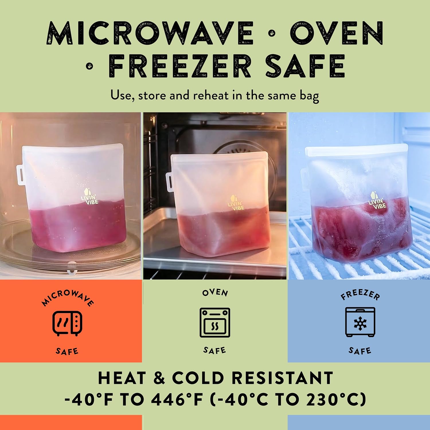 Reusable Silicone Food Storage Bags – Set of 4 Multicolor (500ml/17oz, 1000ml/34oz, 1500ml/51oz, 2000ml/68oz) – Leakproof, Freezer, Microwave, Oven & Dishwasher Safe, BPA-Free