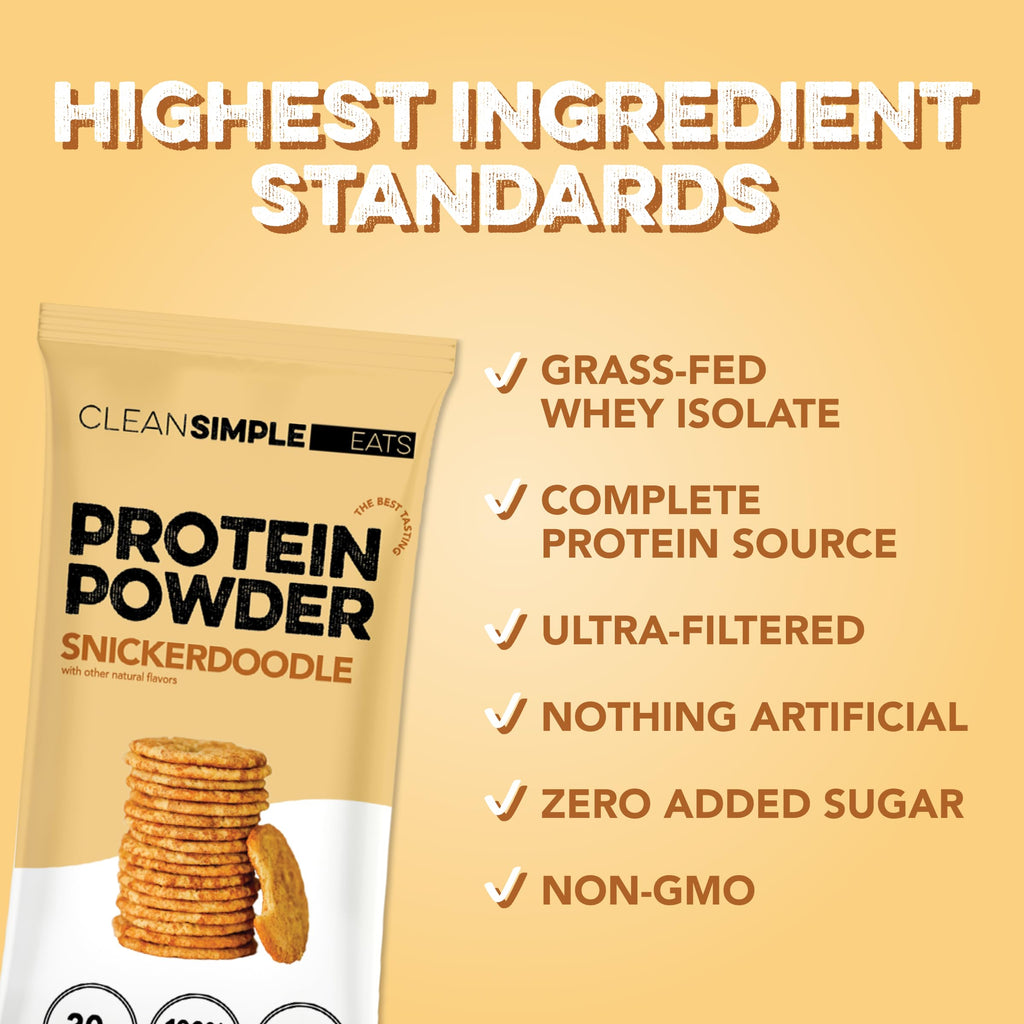 Clean Simple Eats Whey Isolate Protein Powder, Variety Pack, Naturally Sweetened, Zero Added Sugar, 20g 100% GrassFed Protein Powder with Digestive Enzymes, GlutenFree, Non GMO, 10 Single Serve Pack
