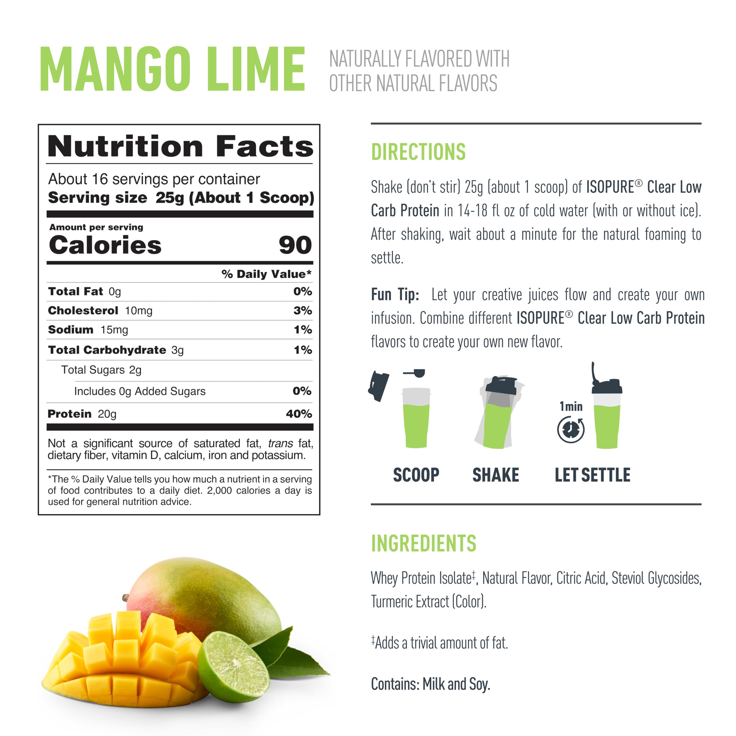 Isopure Clear Whey Isolate Protein Powder, Lactose Free, Gluten Free, Naturally Flavored, Watermelon Lime, 20g Protein Per Serving, 14.1 Oz, 16 Servings (Packaging May Vary)