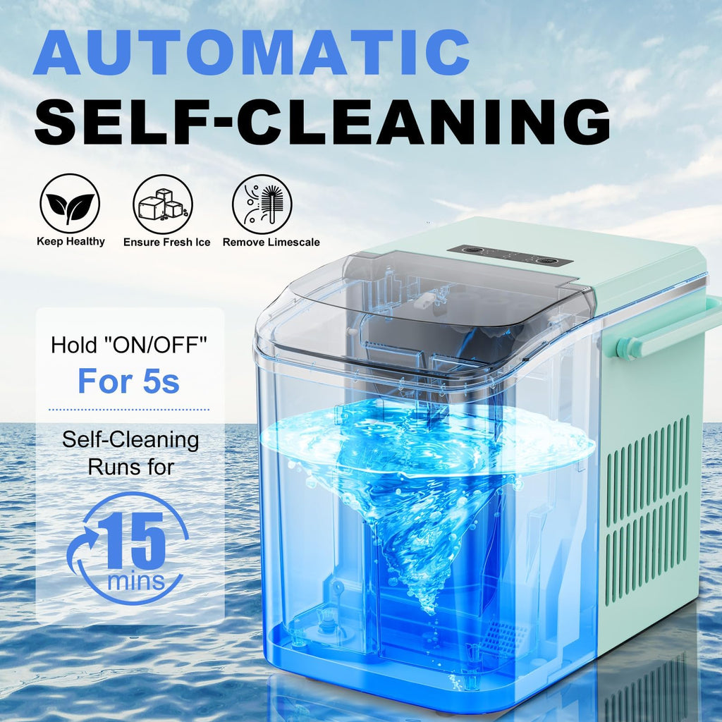 NEWBULIG Ice Makers Countertop with Handle, Portable Ice Machine, 9 Bullet Ice Cubes in 6 Mins, 26lbs in 24Hrs, Auto-Cleaning, with Basket and Scoop, for Home, Kitchen, RV, Camping,Black