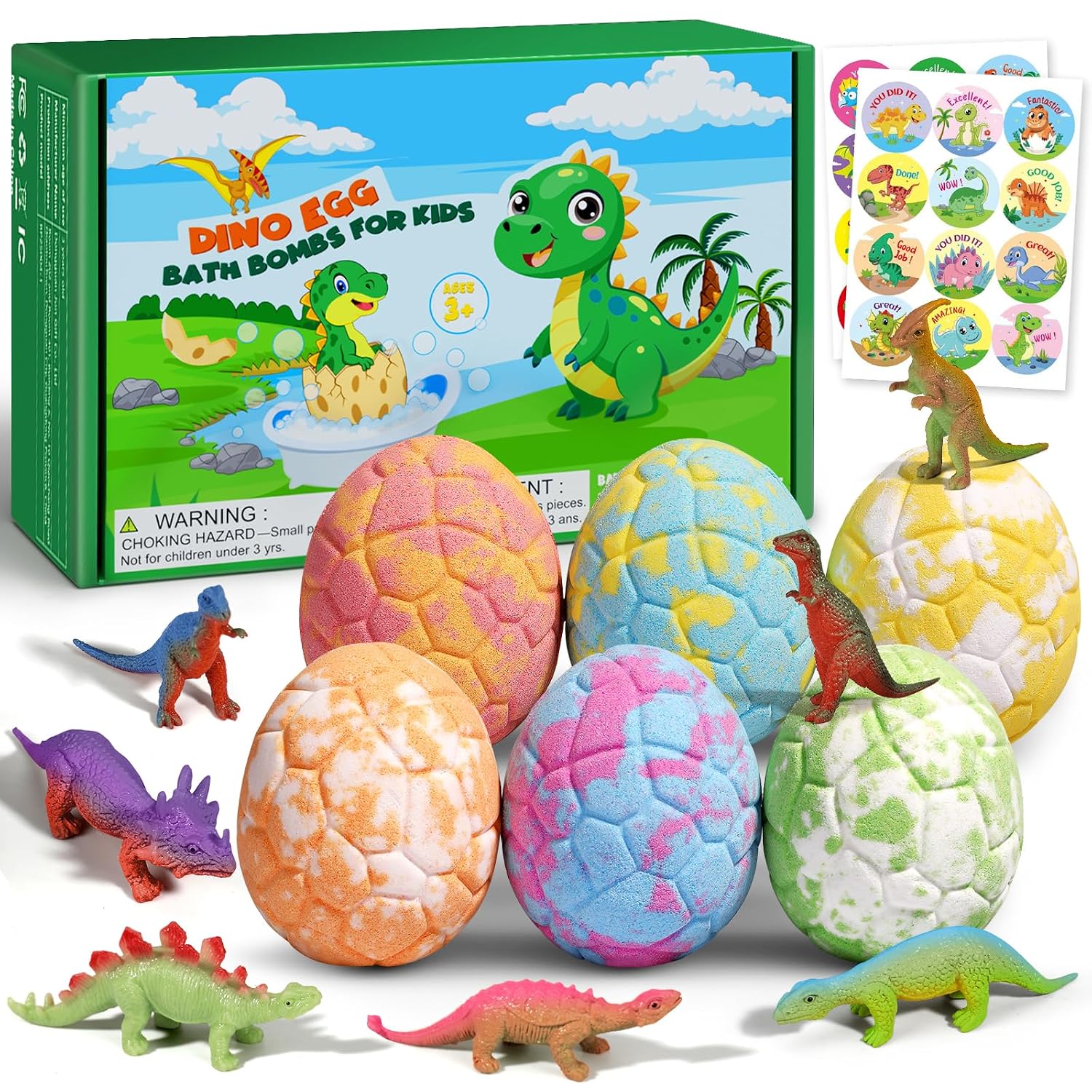 Bath Bombs for Kids with Dragon Toys Inside, Boo Basket Stuffers, Sanyi Dinosaur Toys Gifts for Kids 3-7, Dino Egg Fillers Bubble Bath Birthday Gifts Christmas Stocking Stuffers for Boys Toddler