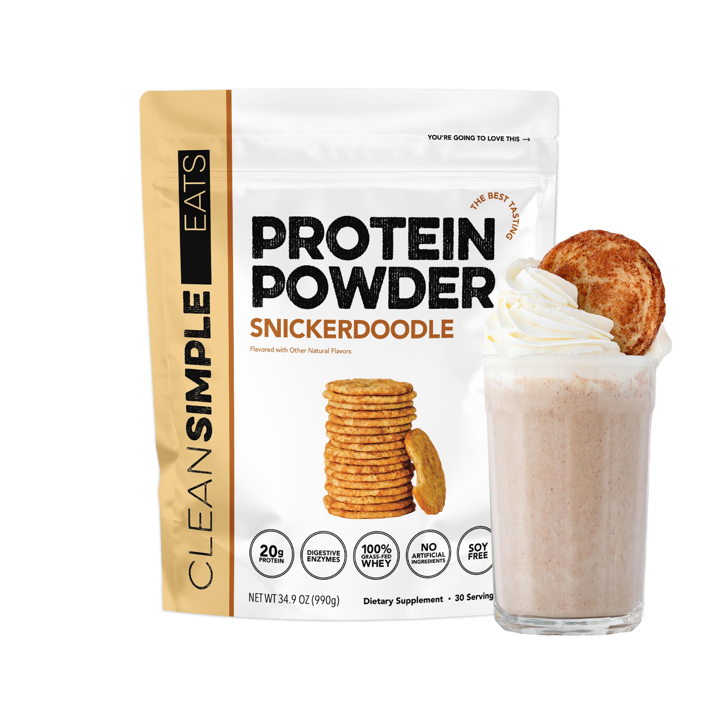 Clean Simple Eats Whey Isolate Protein Powder, Variety Pack, Naturally Sweetened, Zero Added Sugar, 20g 100% GrassFed Protein Powder with Digestive Enzymes, GlutenFree, Non GMO, 10 Single Serve Pack