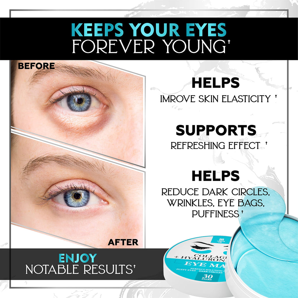 Under Eye Mask for Puffy Eyes, Dark Circles, Eye Bags, Puffiness, Wrinkles with Collagen - Hydrating - Green Tea Skincare - Anti-Aging Eye Patch Treatment Masks - 60 Under Eye Gel Pads