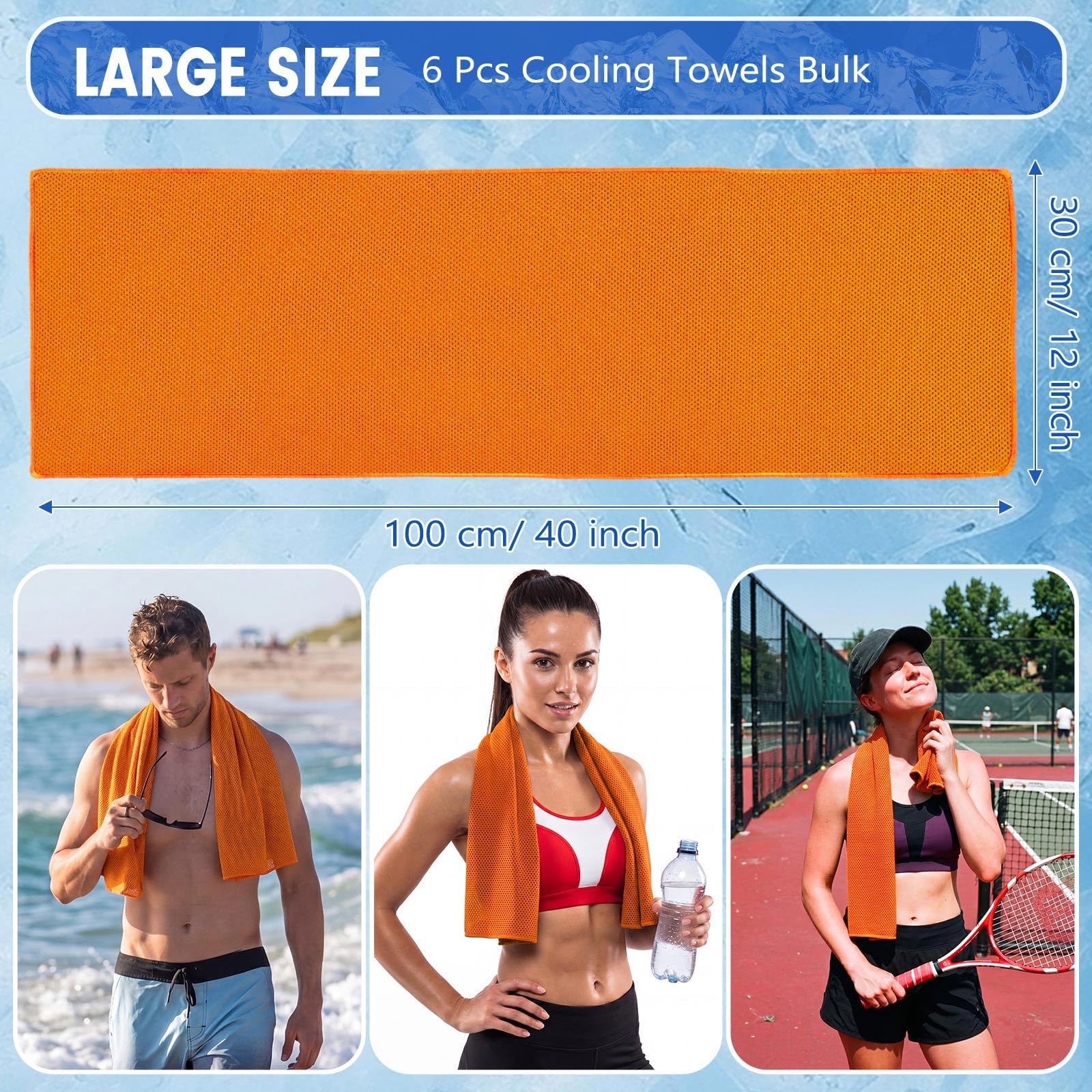 Hosuly 6 Pack Cooling Towels 40"x12" Ice Towel Cooling Neck Wraps Soft Breathable Chilly Stay Cool in Summer for Sports Yoga Golf Gym Activities(Black)