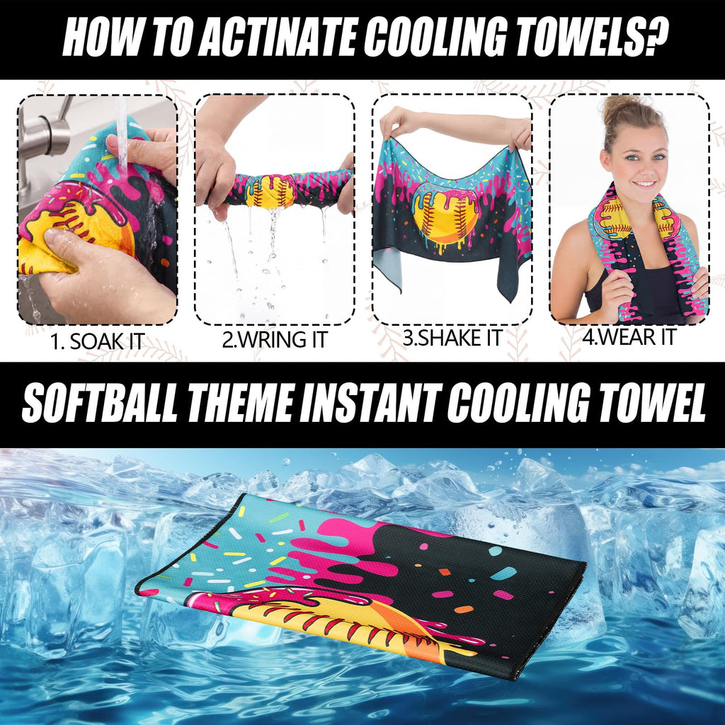 Tegeme 12 Counts Baseball Ice Cream Cooling Towels 40"x12" Sports Breathable Chilly Ice Fast Drying Towel Cool Training Sweat Rag for Coach Sport Party Favors Team Gift