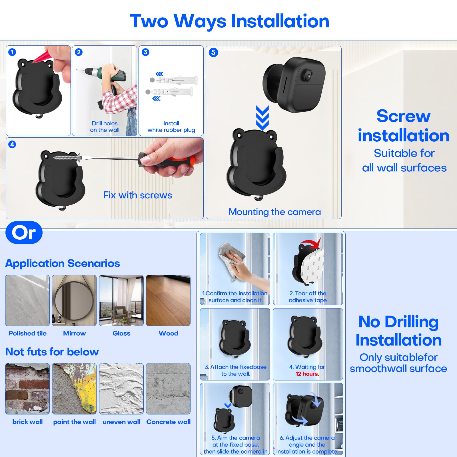3 Pack Blink Camera Wall Mount Bracket – Adhesive or Drill Installation for Blink Mini 2K+/Mini 2/Outdoor 4/Outdoor 2K+/Indoor Cameras with Sync Module Core Outlet Mount