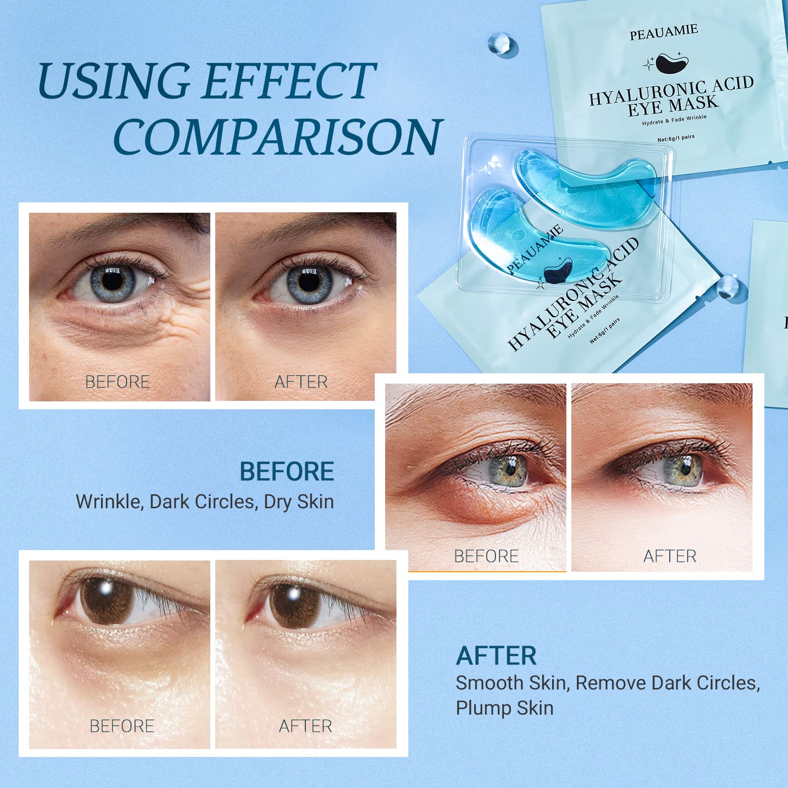 PEAUAMIE Under Eye Patches Collagen and Peptide Eye Mask for Dark Circles and Puffiness,Face Mask Skin Care Products 30 Pairs