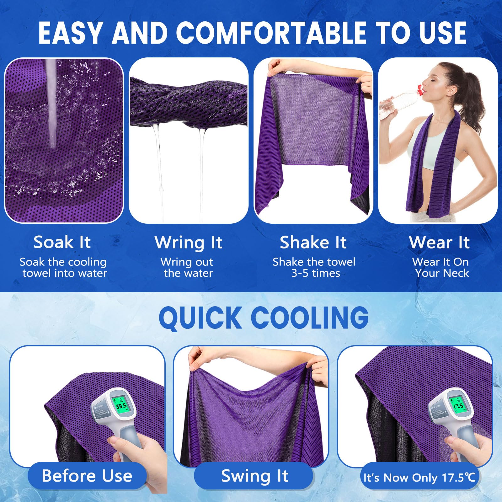 Hosuly 6 Pack Cooling Towels 40"x12" Ice Towel Cooling Neck Wraps Soft Breathable Chilly Stay Cool in Summer for Sports Yoga Golf Gym Activities(Black)