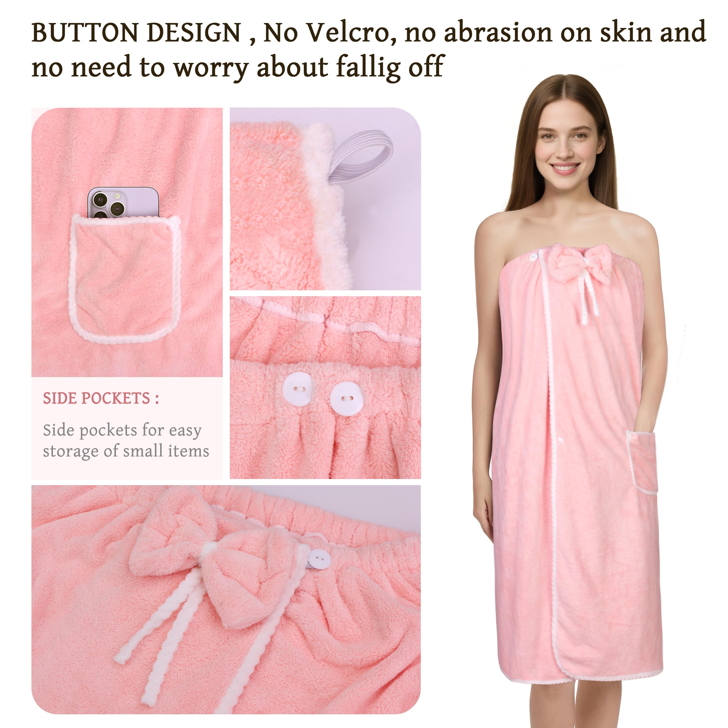 Towel Wrap Women Shower Robe Adjustable Closure Bathrobe with Hair Drying Towel & Spa Wraps