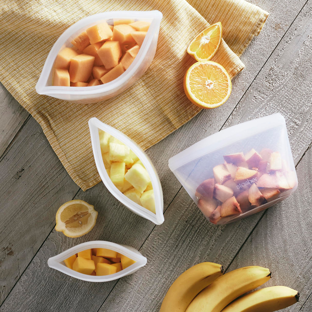Stasher Silicone Reusable Storage Bags, 3-Pack Bowls, Reusable Freezer Bags, Microwave, Dishwasher, Oven Safe, Sous Vide, Premium Lunch Containers, Eco Friendly, Food Storage Bag, Snack Bag, Clear | Reusable Food Bags