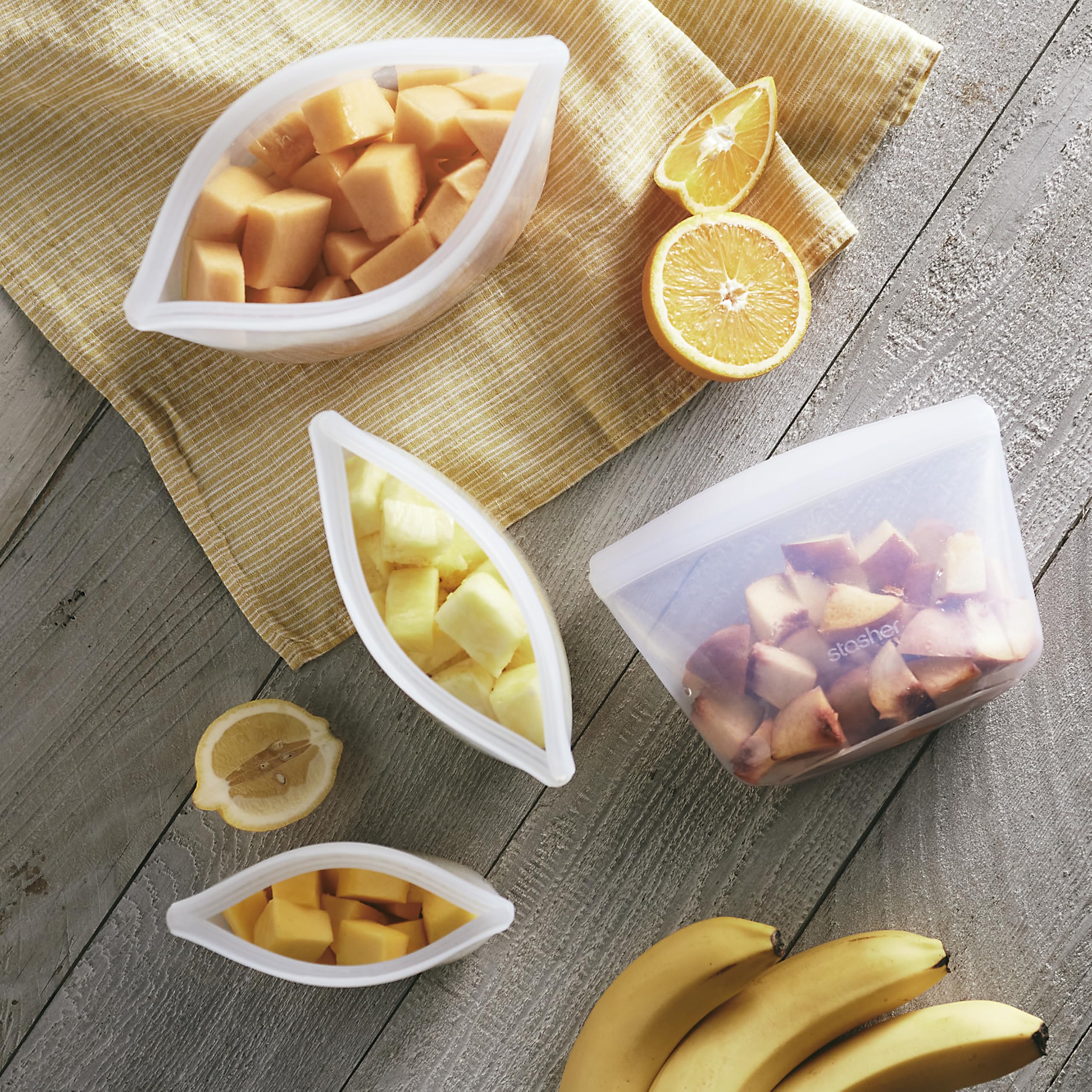 Stasher Silicone Reusable Storage Bags, 3-Pack Bowls, Reusable Freezer Bags, Microwave, Dishwasher, Oven Safe, Sous Vide, Premium Lunch Containers, Eco Friendly, Food Storage Bag, Snack Bag, Clear | Reusable Food Bags