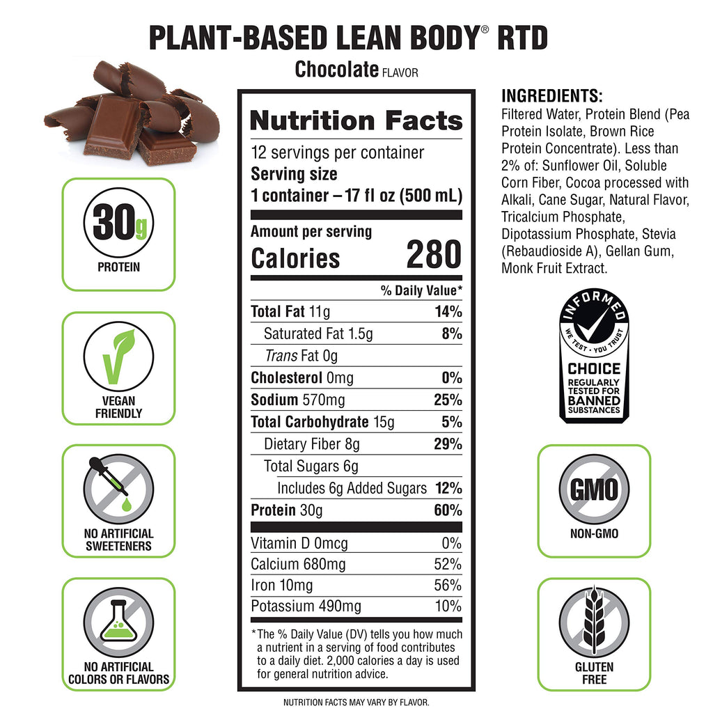 Labrada Lean Body Ready-to-Drink Chocolate Protein Shake, 40g Protein, Whey Blend, 0 Sugar, Gluten Free, 22 Vitamins & Minerals, LABRADA, 17 Fl Oz (Pack of 12)