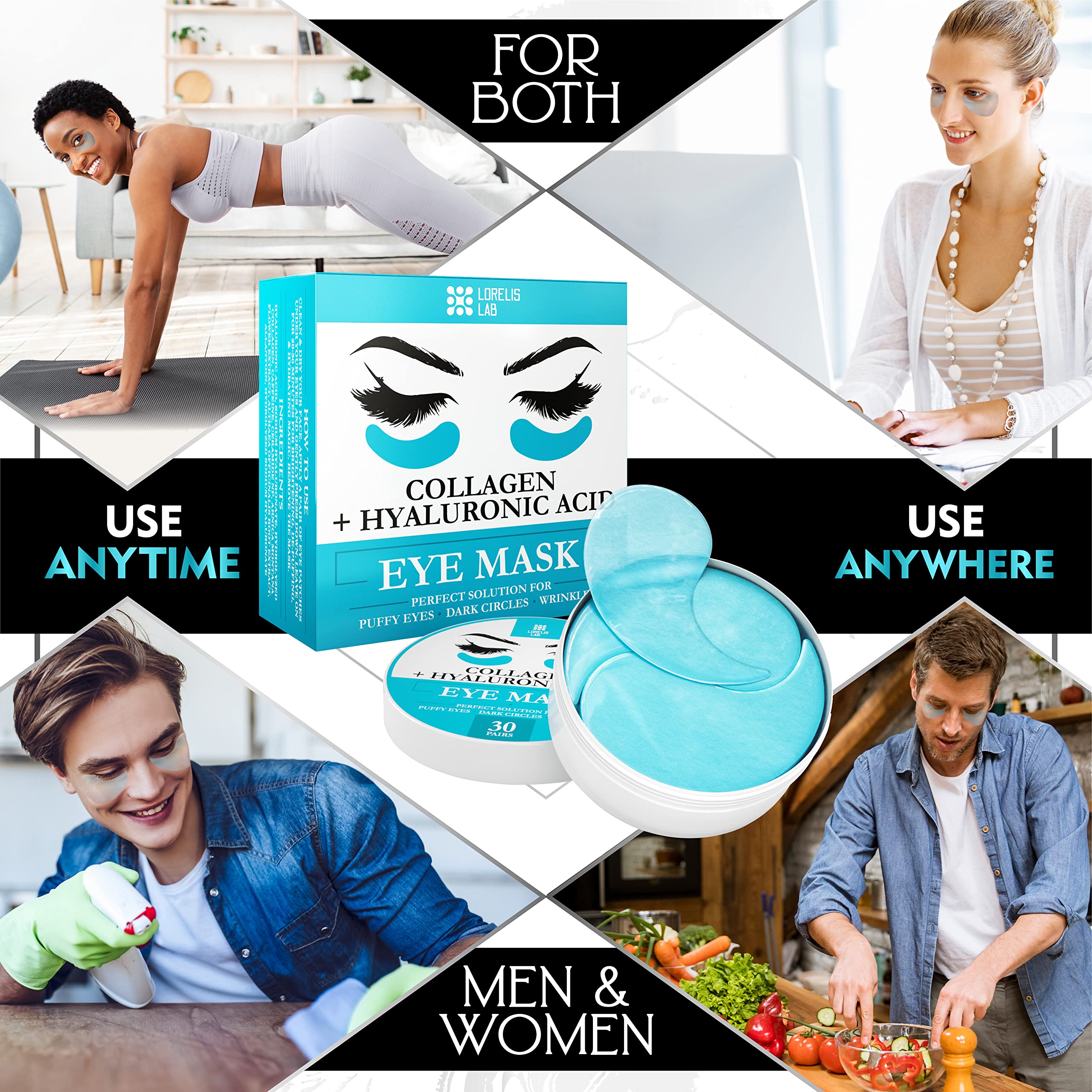 Under Eye Mask for Puffy Eyes, Dark Circles, Eye Bags, Puffiness, Wrinkles with Collagen - Hydrating - Green Tea Skincare - Anti-Aging Eye Patch Treatment Masks - 60 Under Eye Gel Pads