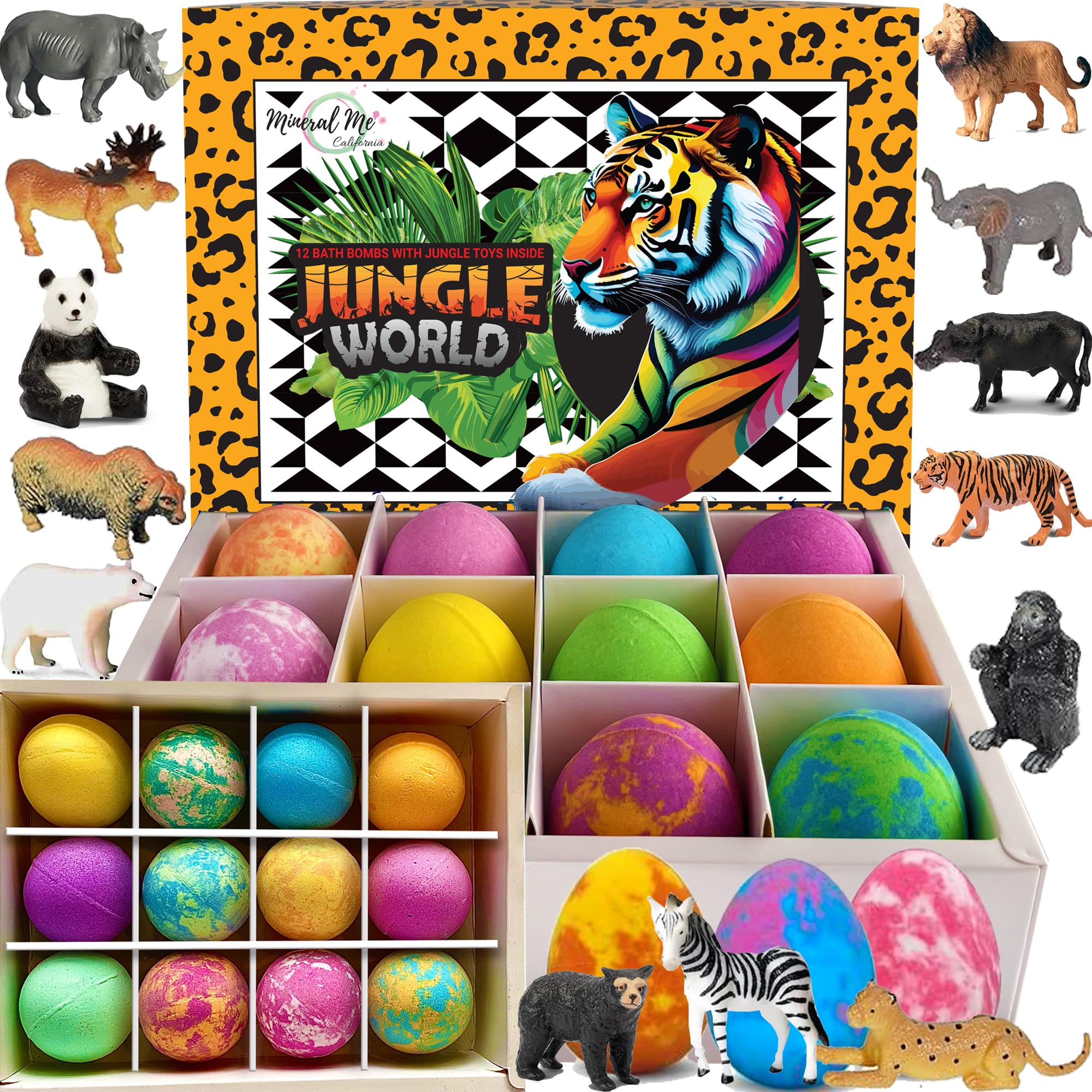 Bath Bombs for Kids with Toys Inside - Organic Bubble Bath Fizzies with Jungle Animal Toys. Gentle and Kids Friendly Spa Bath Balls, Bath Fizz Balls - Birthday Gifts for Toddlers, Boys, Girls