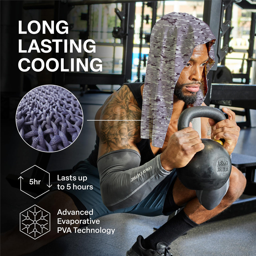 COLD FACTOR Instant Cooling Hoodie Towel – Advanced Chemical-Free Evaporative Cooling Technology – UPF 50+, 2+ Hours Cooling