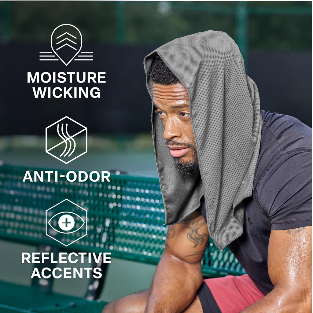COLD FACTOR Instant Cooling Hoodie Towel – Advanced Chemical-Free Evaporative Cooling Technology – UPF 50+, 2+ Hours Cooling
